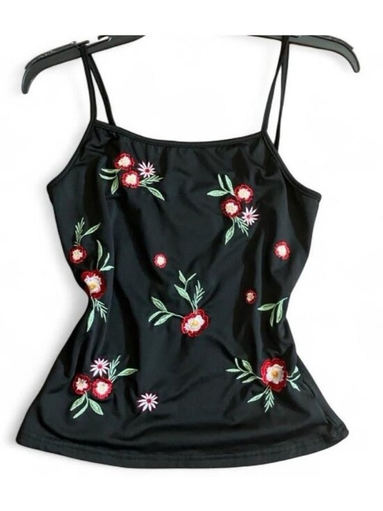 Emery Rose Tops - Emery Rose Black Floral Embroidered Cami Tank Top Size Small